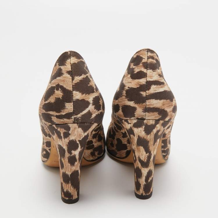 مملوكة مسبقًا Dolce & Gabbana Brown/Beige Leopard Print Canvas Peep Toe Pumps Size 38
