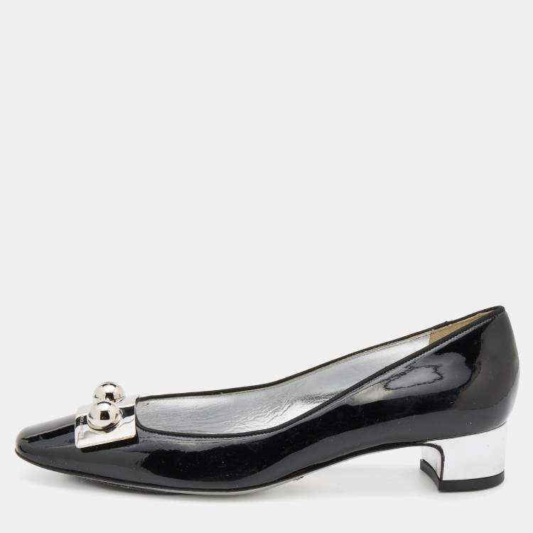 Pre Owned Dolce & Gabbana Black/Silver Patent Leather Block Heel Pumps Size 38