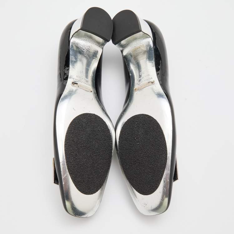 Pre Owned Dolce & Gabbana Black/Silver Patent Leather Block Heel Pumps Size 38