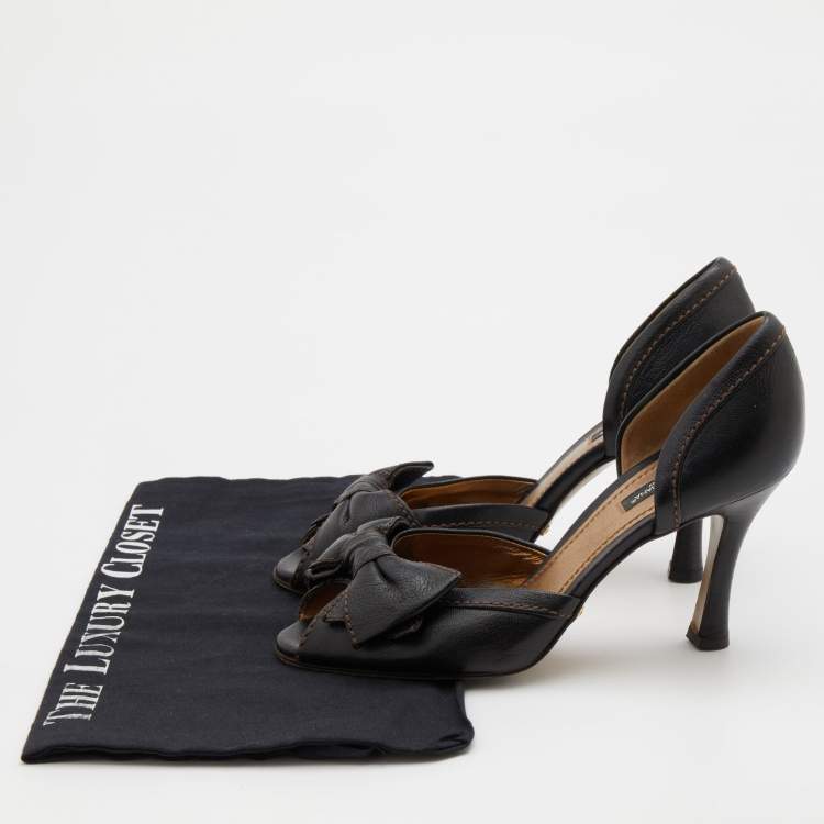 Pre Owned Dolce & Gabbana Black Leather Bow D'Orsay Pumps Size 37