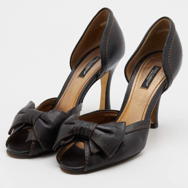 Pre Owned Dolce & Gabbana Black Leather Bow D'Orsay Pumps Size 37