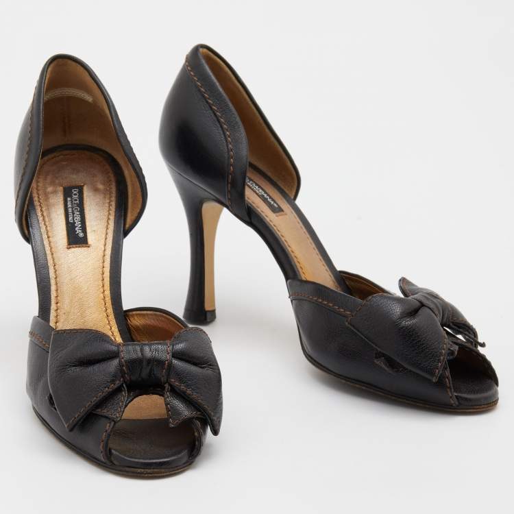 Pre Owned Dolce & Gabbana Black Leather Bow D'Orsay Pumps Size 37