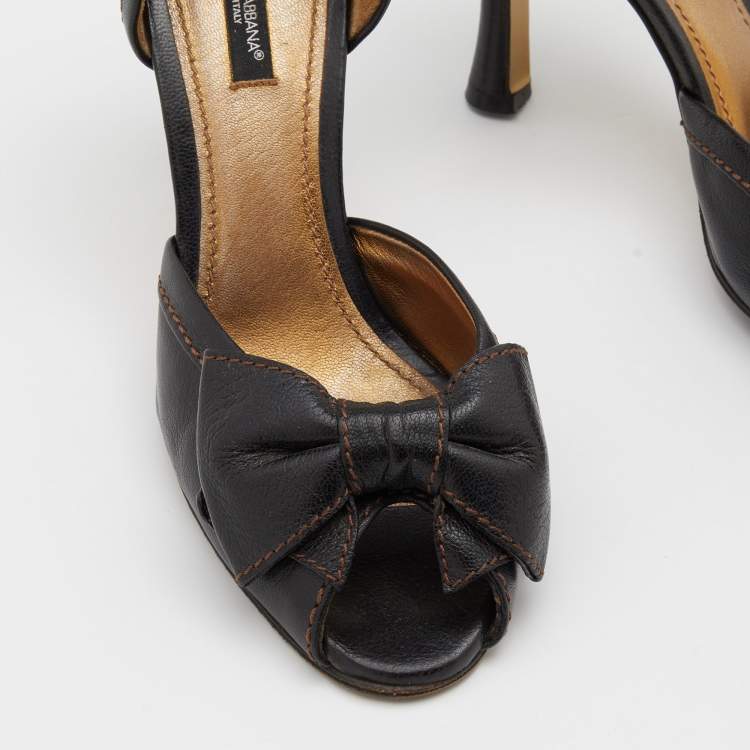 Pre Owned Dolce & Gabbana Black Leather Bow D'Orsay Pumps Size 37