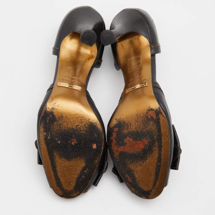 Pre Owned Dolce & Gabbana Black Leather Bow D'Orsay Pumps Size 37