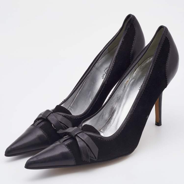 Pre Owned Dolce & Gabbana Black Suede and Leather Bow Pointed Toe Pumps Size 39.5