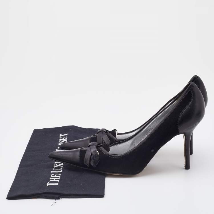 Pre Owned Dolce & Gabbana Black Suede and Leather Bow Pointed Toe Pumps Size 39.5