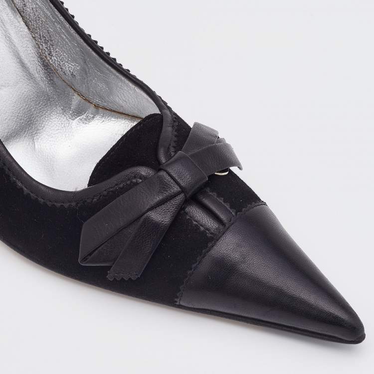 Pre Owned Dolce & Gabbana Black Suede and Leather Bow Pointed Toe Pumps Size 39.5