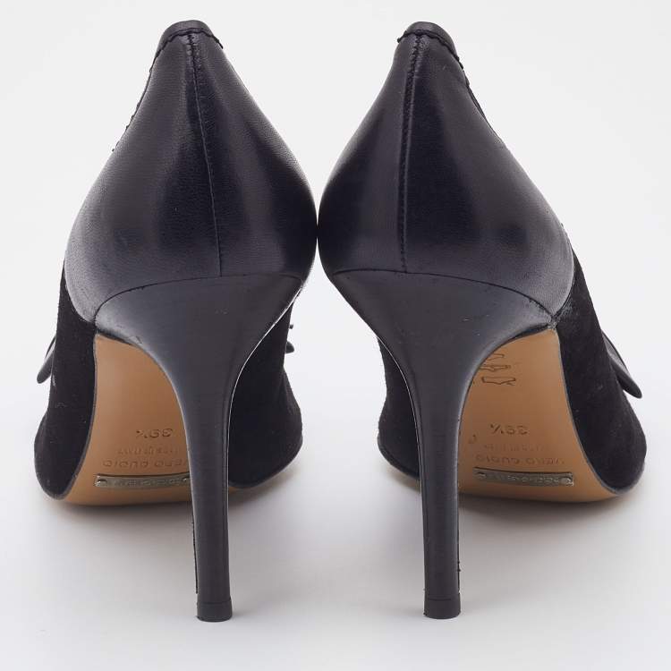 Pre Owned Dolce & Gabbana Black Suede and Leather Bow Pointed Toe Pumps Size 39.5