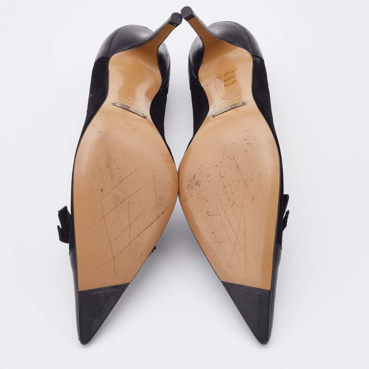 Pre Owned Dolce & Gabbana Black Suede and Leather Bow Pointed Toe Pumps Size 39.5