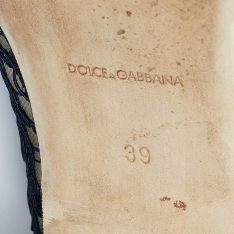 Pre Owned Dolce & Gabbana Navy Blue Lace Taormina Ballet Flats Size 39