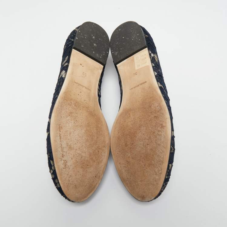 Pre Owned Dolce & Gabbana Navy Blue Lace Taormina Ballet Flats Size 39