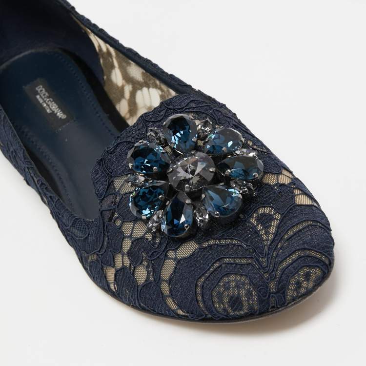 Pre Owned Dolce & Gabbana Navy Blue Lace Taormina Ballet Flats Size 39