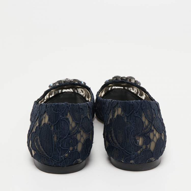 Pre Owned Dolce & Gabbana Navy Blue Lace Taormina Ballet Flats Size 39