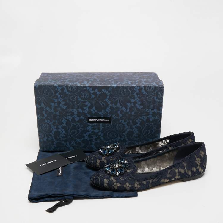 Pre Owned Dolce & Gabbana Navy Blue Lace Taormina Ballet Flats Size 39