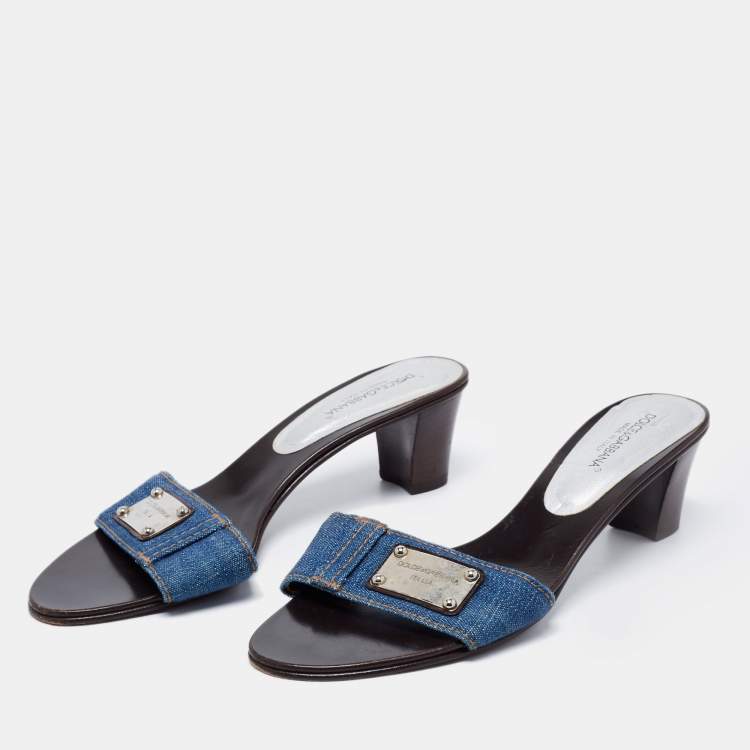 Pre Owned Dolce & Gabbana Blue Denim Slide Sandals Size 39
