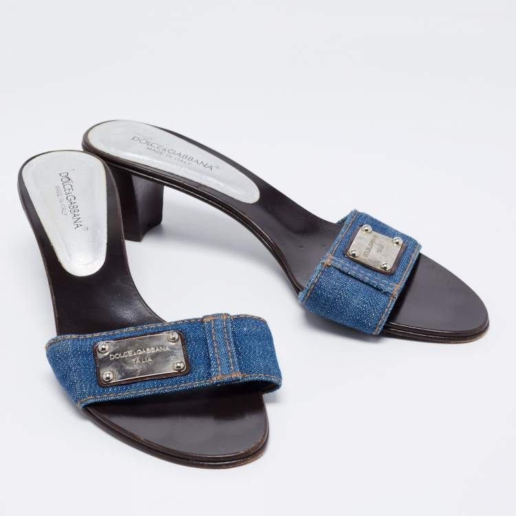 Pre Owned Dolce & Gabbana Blue Denim Slide Sandals Size 39