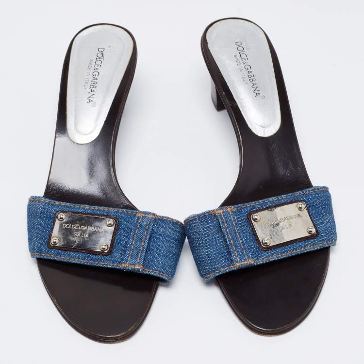 Pre Owned Dolce & Gabbana Blue Denim Slide Sandals Size 39
