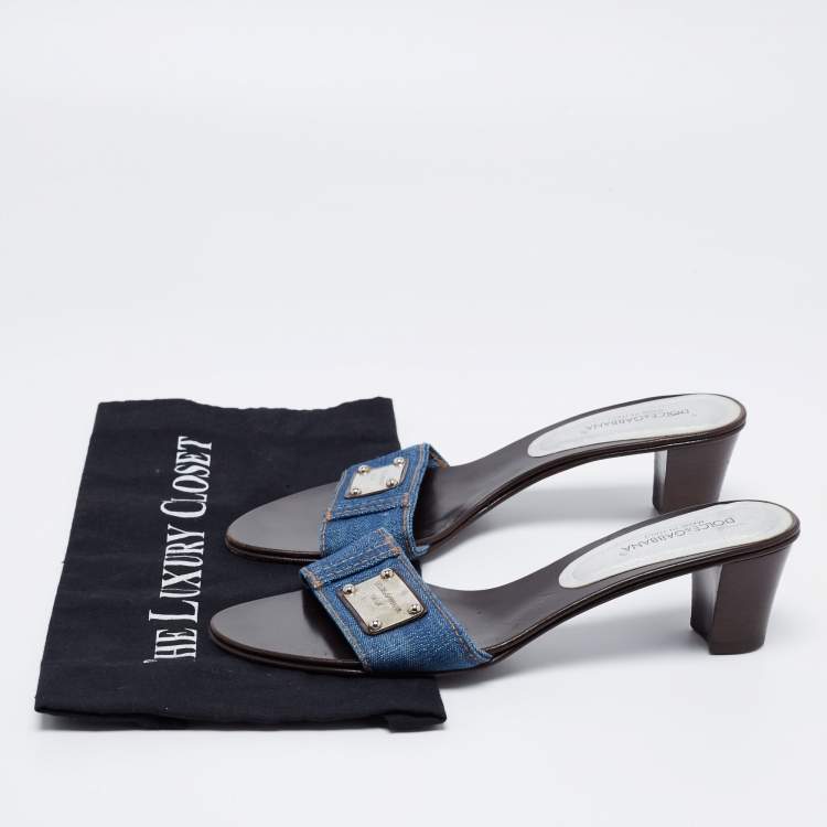 Pre Owned Dolce & Gabbana Blue Denim Slide Sandals Size 39