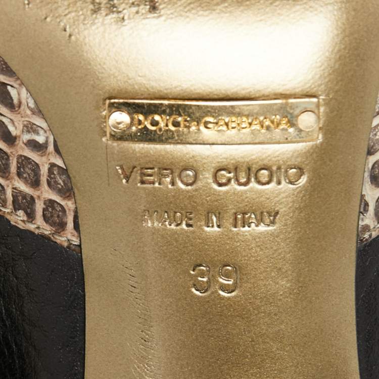 Pre Owned Dolce & Gabbana Black/Cream Python and Leather Mid Calf Boots Size 39