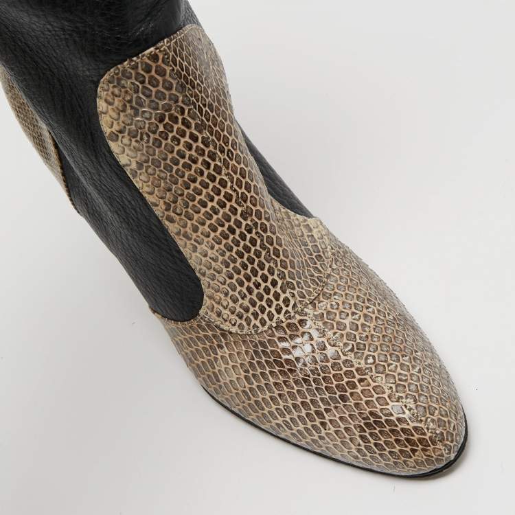 Pre Owned Dolce & Gabbana Black/Cream Python and Leather Mid Calf Boots Size 39