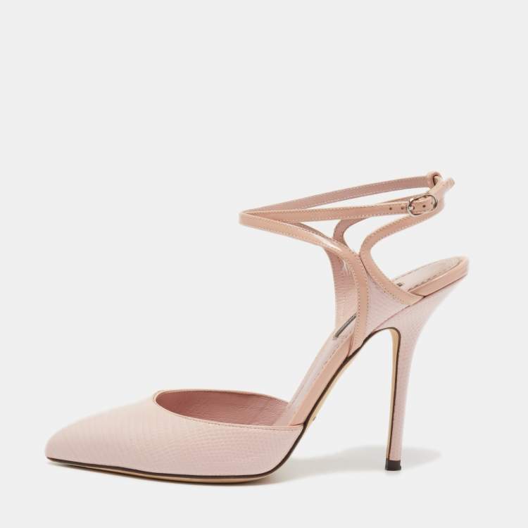 Pre Owned Dolce & Gabbana Pink Lizard Embossed Leather Pointed Toe Ankle Strap Pumps Size 38