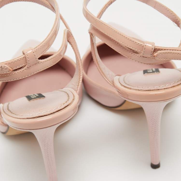 Pre Owned Dolce & Gabbana Pink Lizard Embossed Leather Pointed Toe Ankle Strap Pumps Size 38