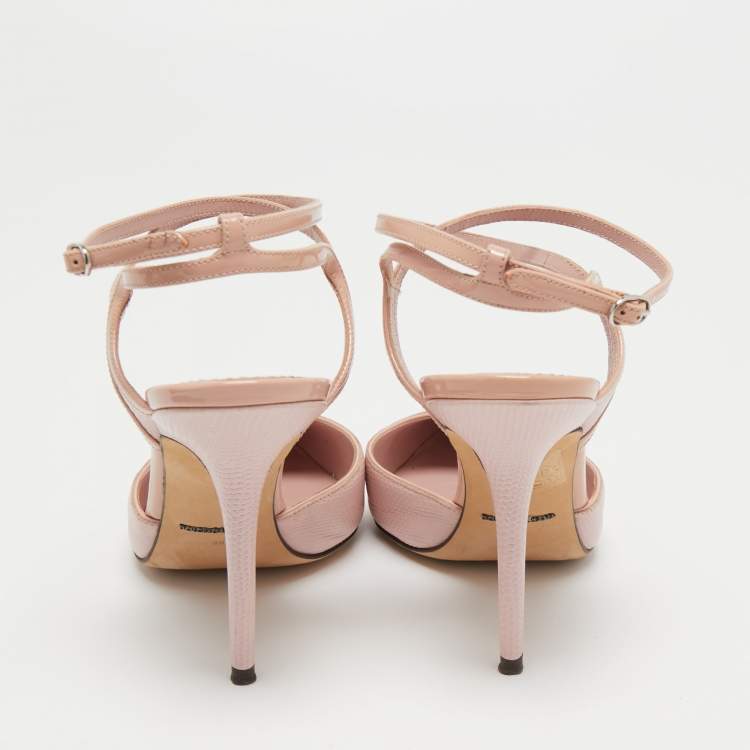 Pre Owned Dolce & Gabbana Pink Lizard Embossed Leather Pointed Toe Ankle Strap Pumps Size 38