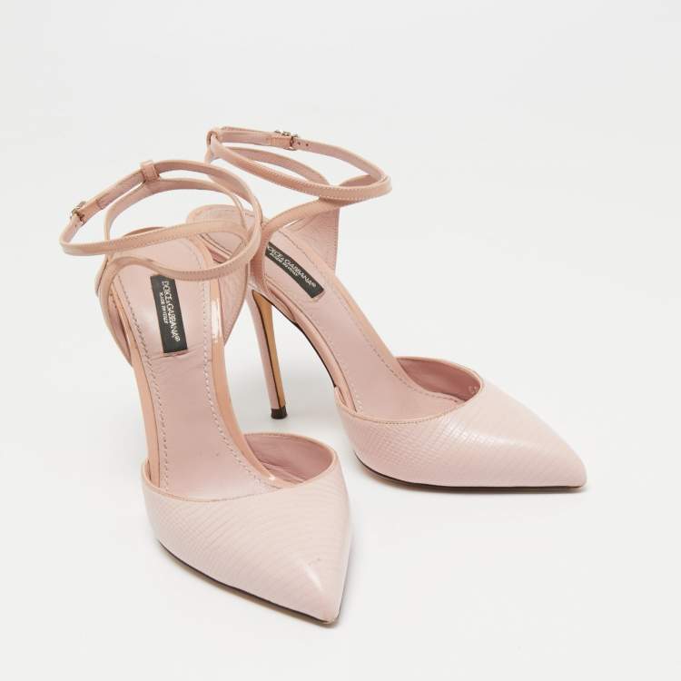 Pre Owned Dolce & Gabbana Pink Lizard Embossed Leather Pointed Toe Ankle Strap Pumps Size 38