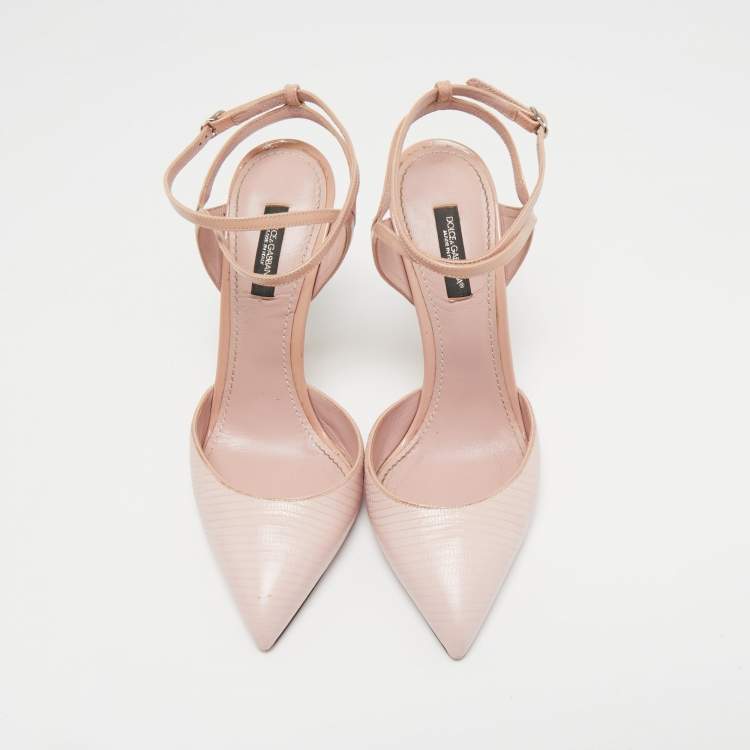 Pre Owned Dolce & Gabbana Pink Lizard Embossed Leather Pointed Toe Ankle Strap Pumps Size 38