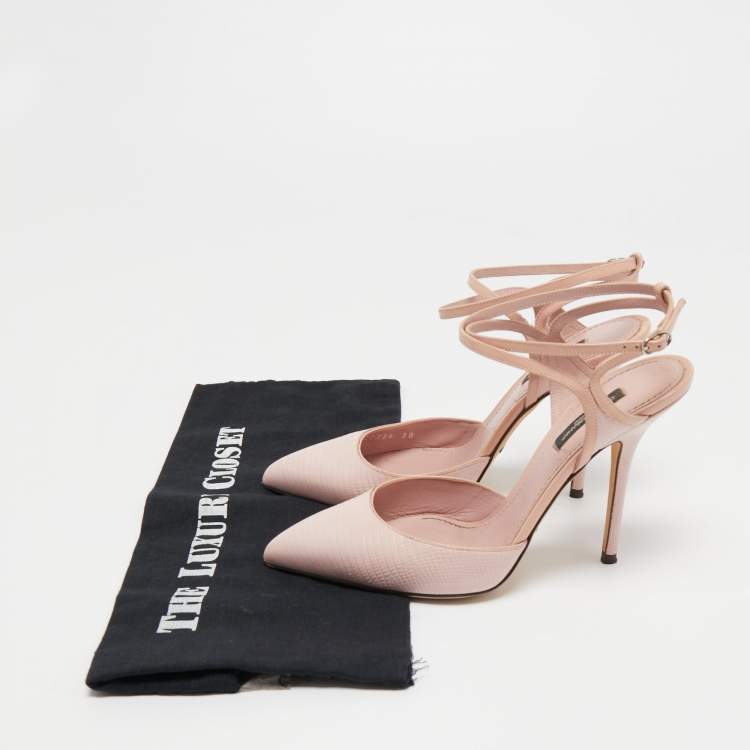 Pre Owned Dolce & Gabbana Pink Lizard Embossed Leather Pointed Toe Ankle Strap Pumps Size 38