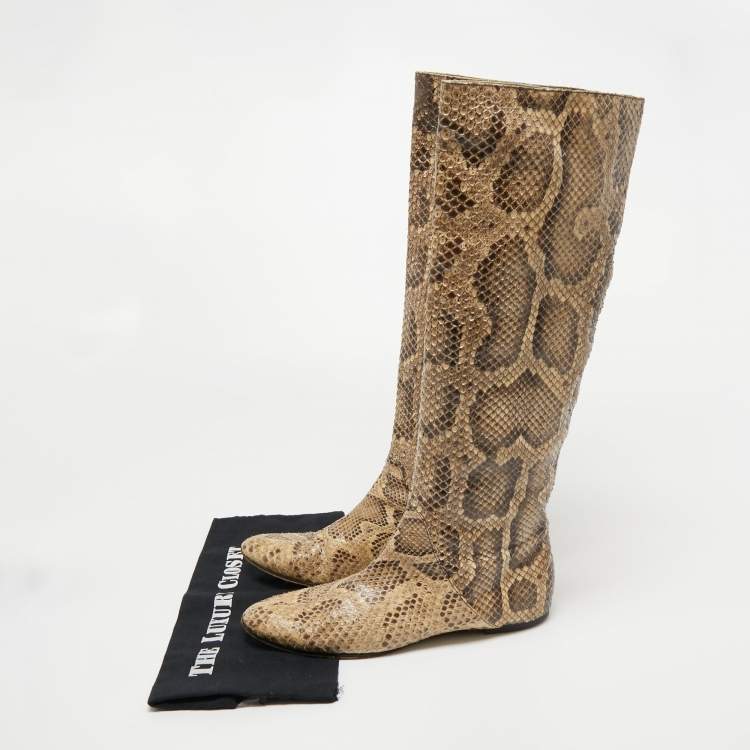 Pre Owned Dolce & Gabbana Cream Python Knee Length Boots Size 40