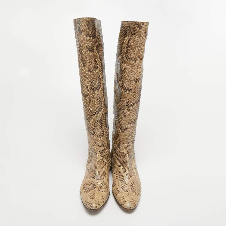Pre Owned Dolce & Gabbana Cream Python Knee Length Boots Size 40