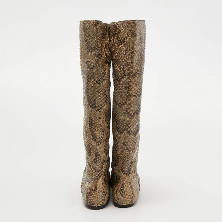 Pre Owned Dolce & Gabbana Cream Python Knee Length Boots Size 40