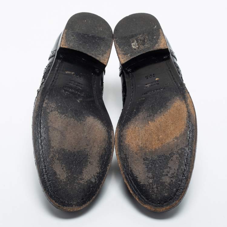 Pre Owned Dolce & Gabbana Black Brogue Leather Studded Embellished Lace Oxfords Size 36.5