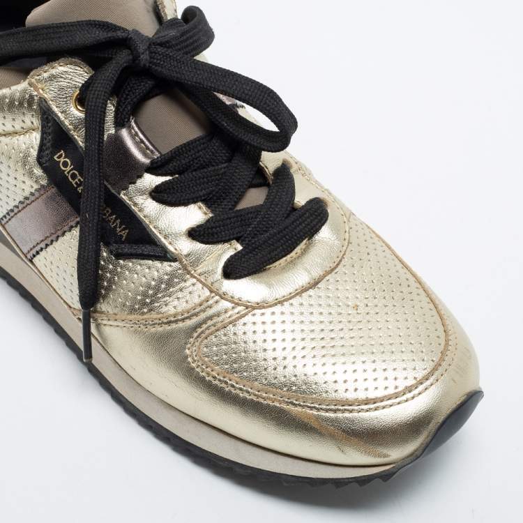 Pre Owned Dolce & Gabbana Tricolor Perforated and Leather Low Top Sneakers Size 35
