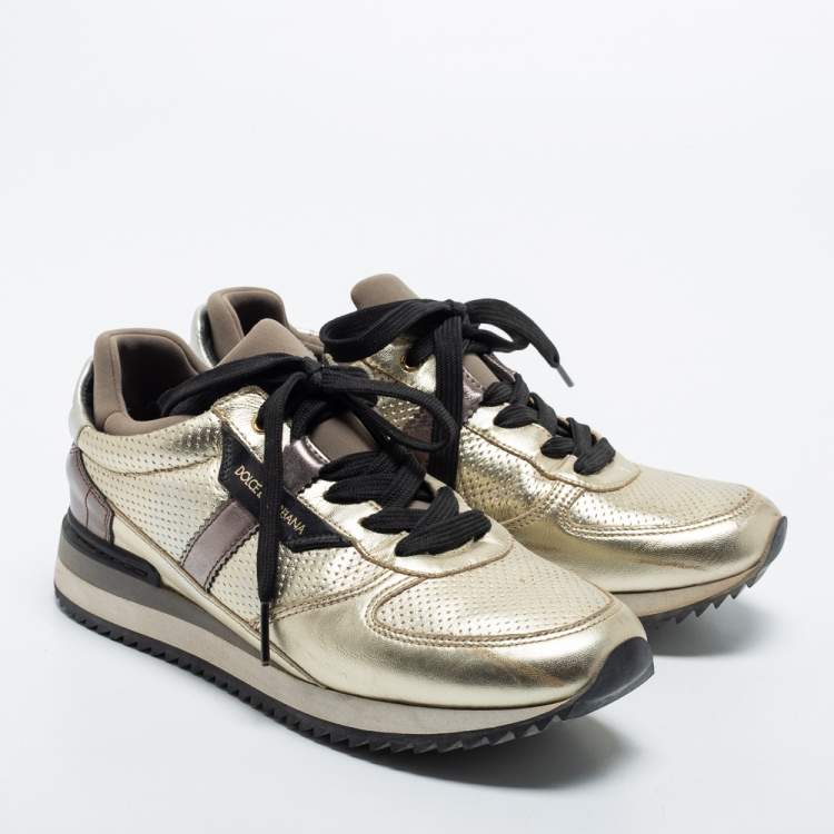 Pre Owned Dolce & Gabbana Tricolor Perforated and Leather Low Top Sneakers Size 35