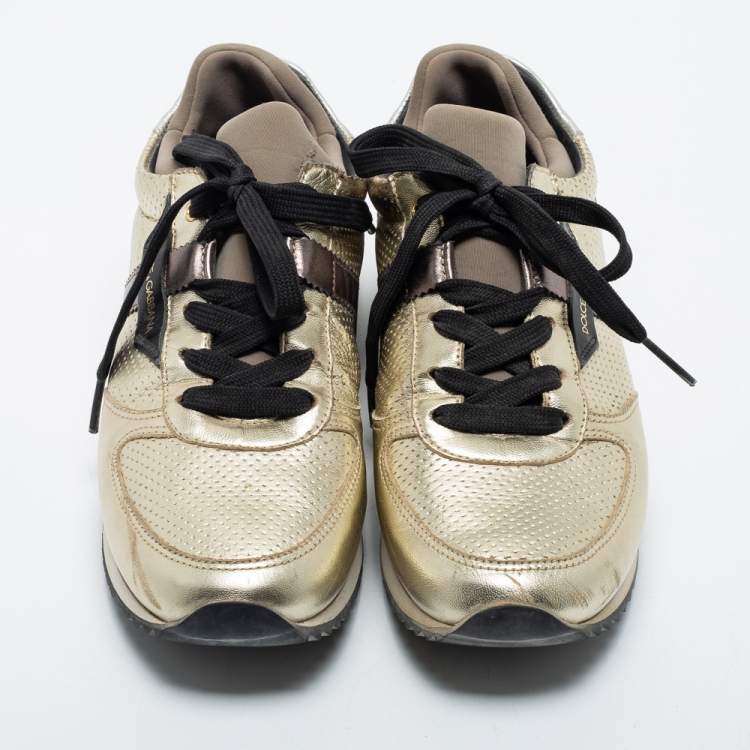 Pre Owned Dolce & Gabbana Tricolor Perforated and Leather Low Top Sneakers Size 35