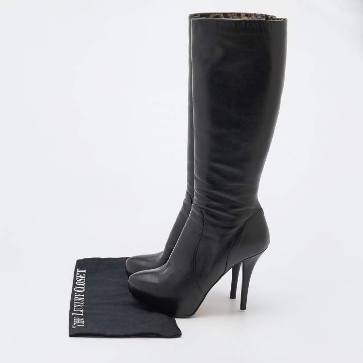 Pre Owned Dolce & Gabbana Black Leather Knee Length Boots Size 38