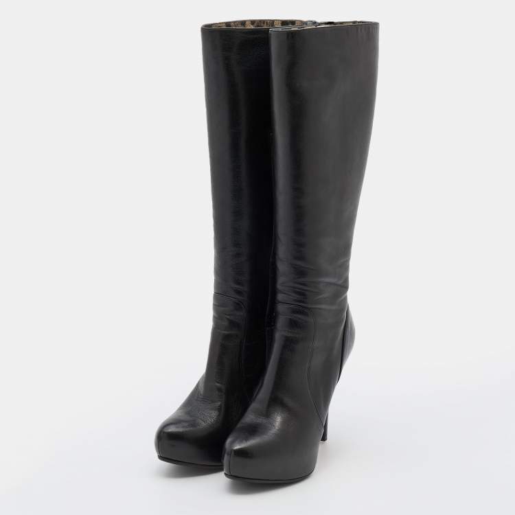 Pre Owned Dolce & Gabbana Black Leather Knee Length Boots Size 38