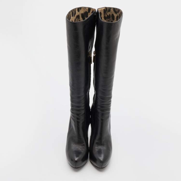 Pre Owned Dolce & Gabbana Black Leather Knee Length Boots Size 38