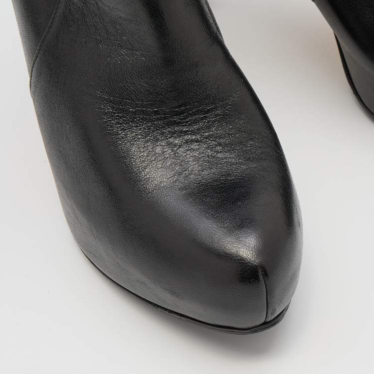 Pre Owned Dolce & Gabbana Black Leather Knee Length Boots Size 38