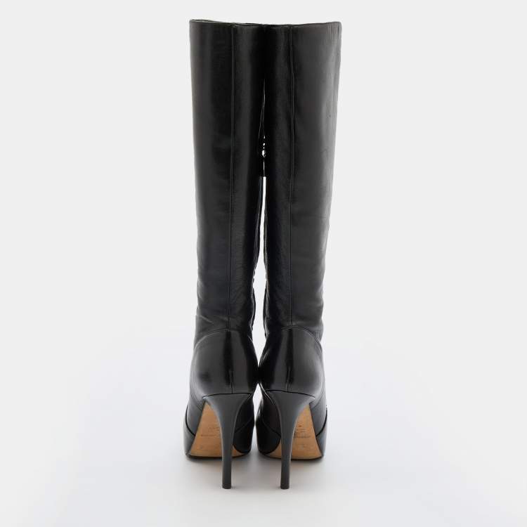 Pre Owned Dolce & Gabbana Black Leather Knee Length Boots Size 38