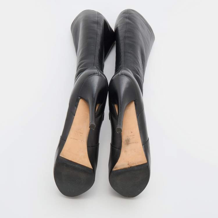 Pre Owned Dolce & Gabbana Black Leather Knee Length Boots Size 38