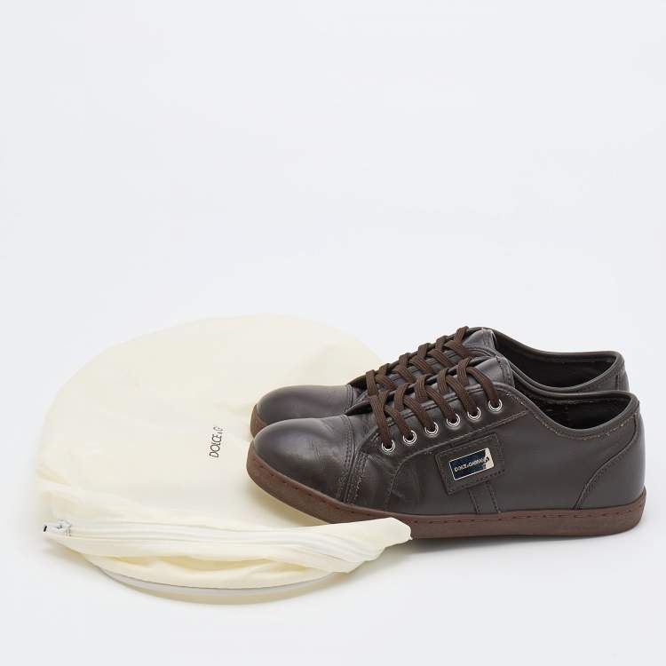 Pre Owned Dolce & Gabbana Brown Leather Low Top Sneakers Size 35