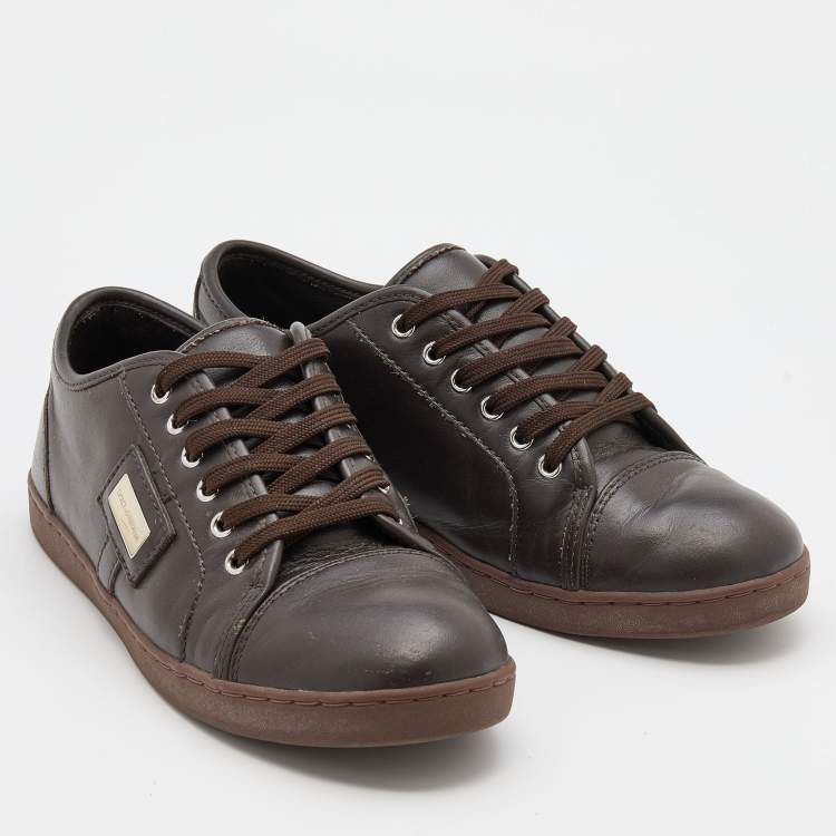 Pre Owned Dolce & Gabbana Brown Leather Low Top Sneakers Size 35