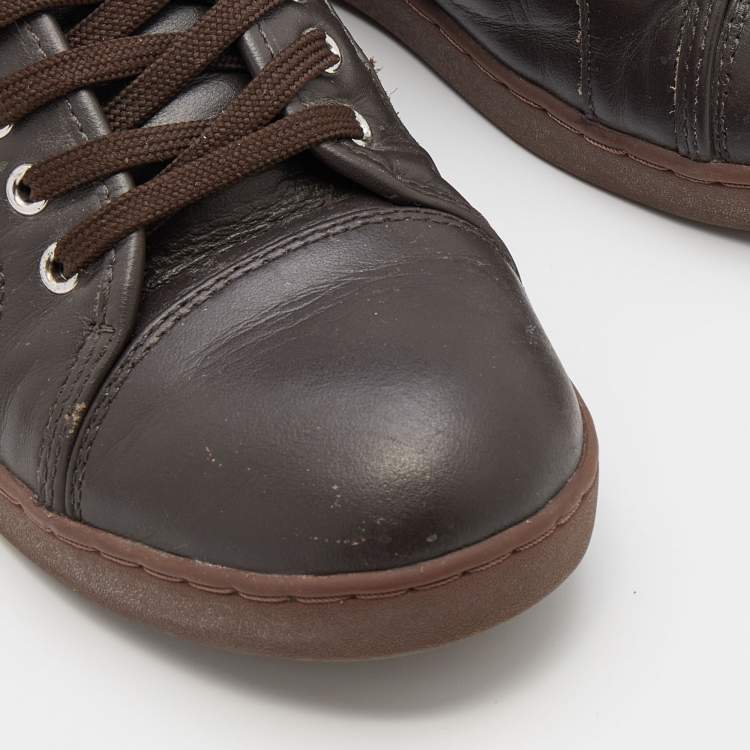 Pre Owned Dolce & Gabbana Brown Leather Low Top Sneakers Size 35