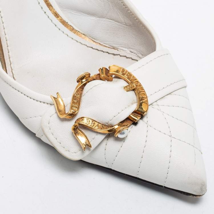 Pre Owned Dolce & Gabbana White Leather Devotion Slingback Pumps Size 37
