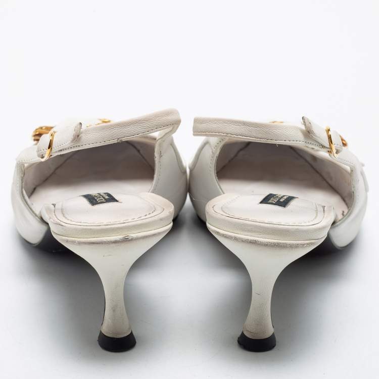 Pre Owned Dolce & Gabbana White Leather Devotion Slingback Pumps Size 37