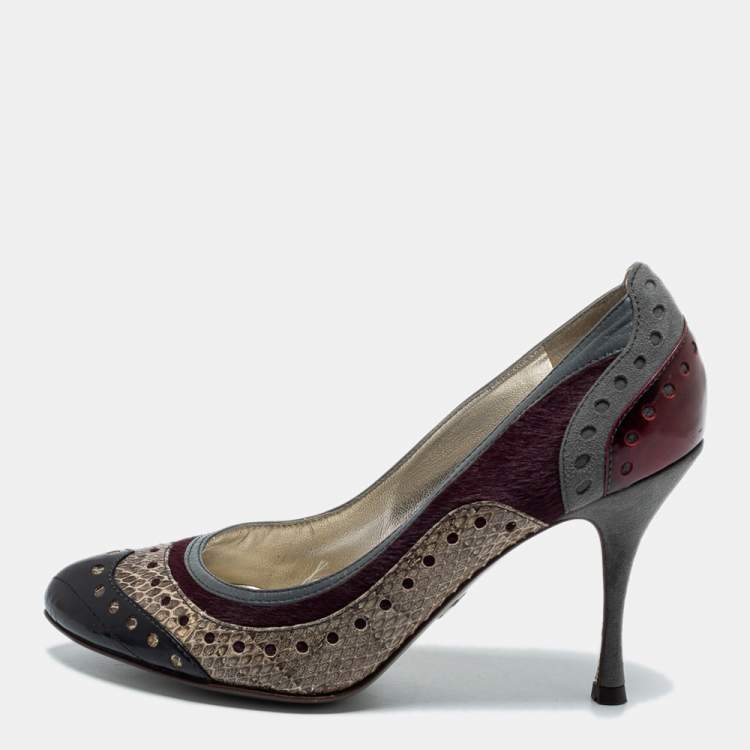 Pre Owned Dolce & Gabbana  Multicolor Snakeskin and Suede Pumps Size 36.5