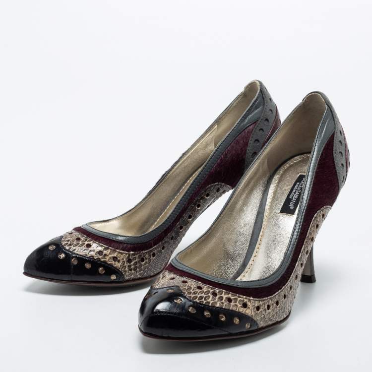 Pre Owned Dolce & Gabbana  Multicolor Snakeskin and Suede Pumps Size 36.5